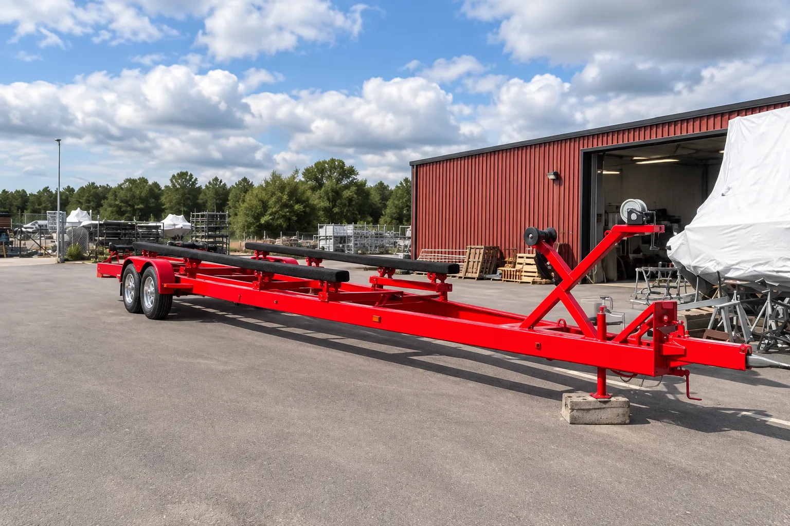 båttrailer på kaj vid vattnet